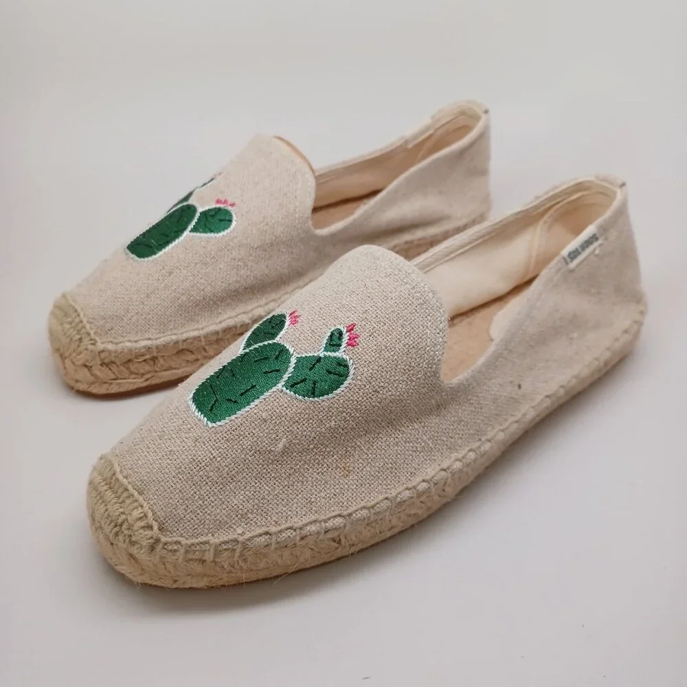 Soludos Espadrilles Cactus Embroidered Canvas Cap-Toe Slip on Flats Size 9.5 NEW